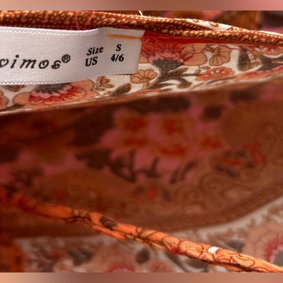 R. Vivimos Boho Floral Mini Dress V-Neck Tie Front Flounce Hem Peasant Size S - Picture 5 of 6